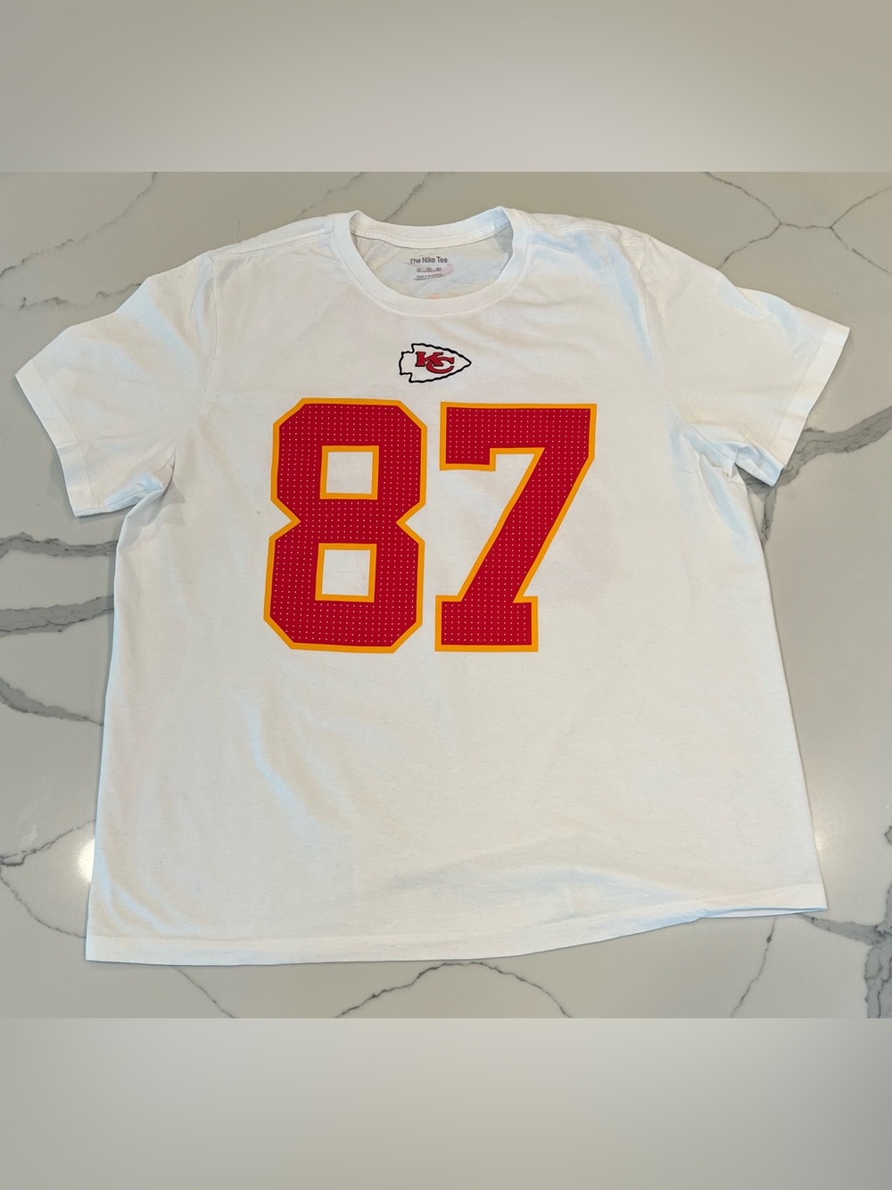 Nike White Tee with Red & Gold Chiefs 87 Graphic